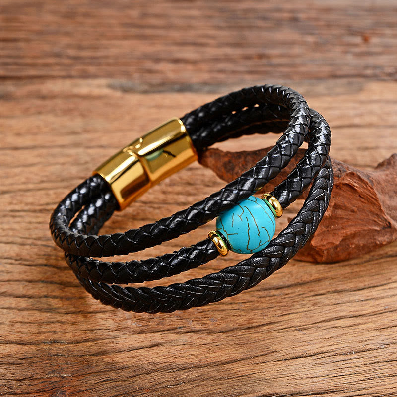 EverestArtStudios Multicolored Bead Green Tiger Eye Amethyst Craved Six True Words Leather Balance Bracelet