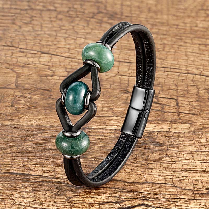 EverestArtStudios Amethyst Crystal Stone Double Leather Relieves Stress Round Bracelet