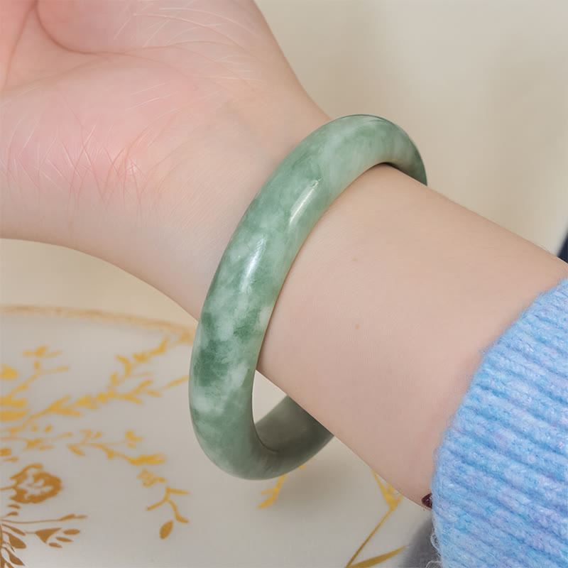 EverestArtstudios Natural Jade Simple Design Prosperity Cuff Bangle Bracelet