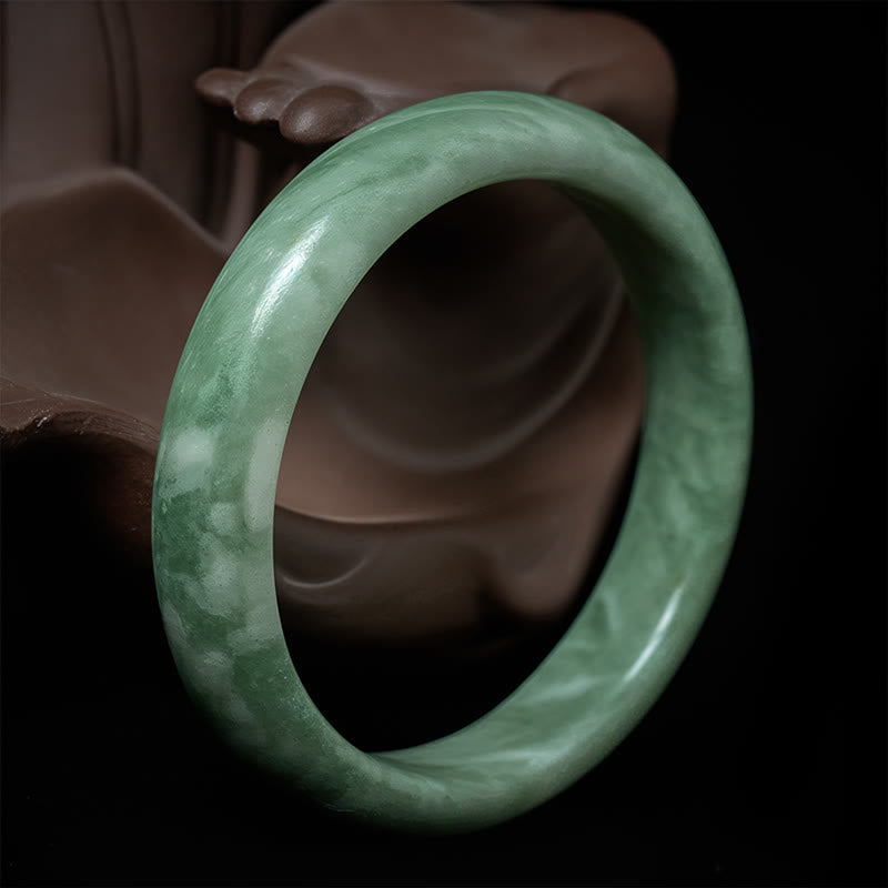 EverestArtstudios Natural Jade Simple Design Prosperity Cuff Bangle Bracelet