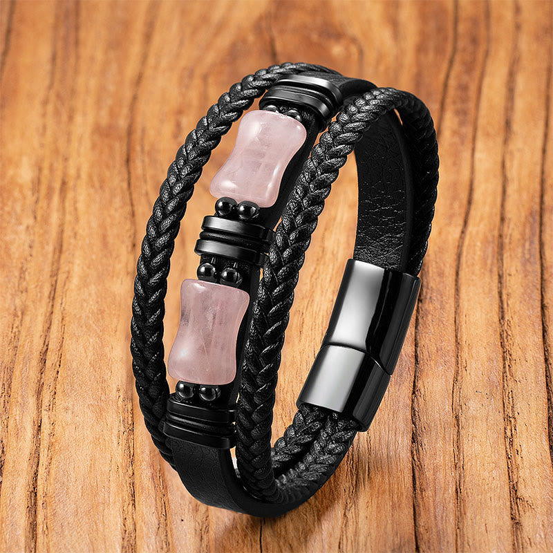 Buddha Stones Green Aventurine Amethyst Black Onyx Pink Crystal Positivity Braided Leather Bracelet