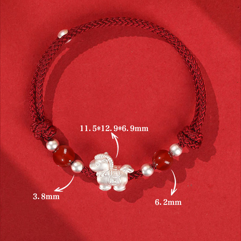 Buddha Stones 999 Sterling Silver Red Agate Year Of The Horse Prosperity String Bracelet