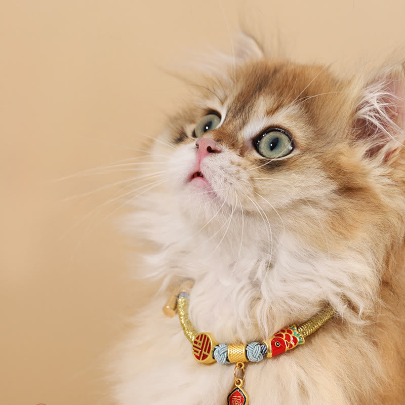 Buddha Stones Metal Pendant Red String Peace Joy Blessing Protection Adjustable Cats Small Dogs Pet Collar