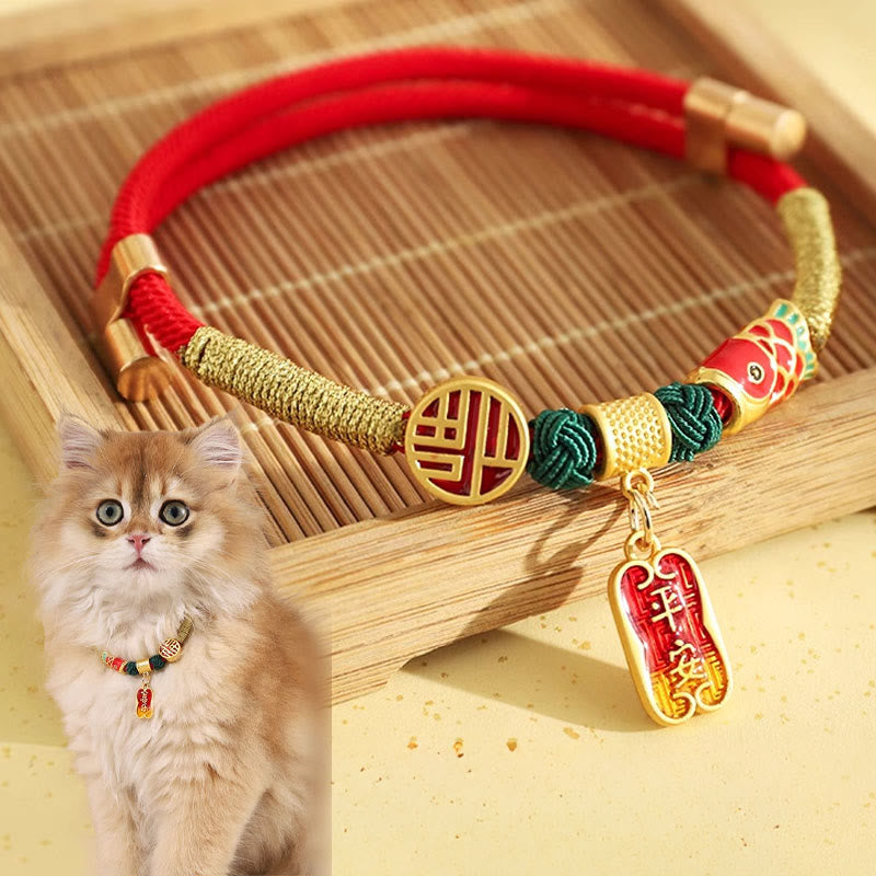 Buddha Stones Metal Pendant Red String Peace Joy Blessing Protection Adjustable Cats Small Dogs Pet Collar