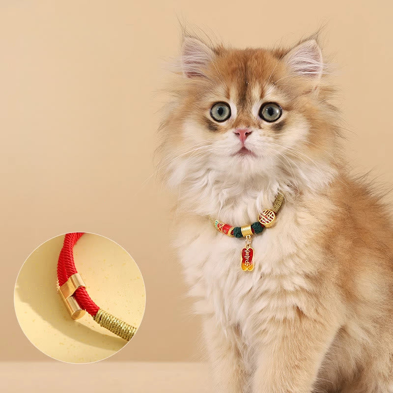 Buddha Stones Metal Pendant Red String Peace Joy Blessing Protection Adjustable Cats Small Dogs Pet Collar