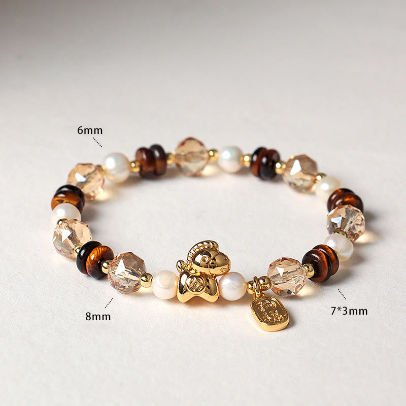 Buddha Stones Tiger Eye Ice Obsidian Pearl Year Of The Horse Lucky Fortune Prosperity Bracelet