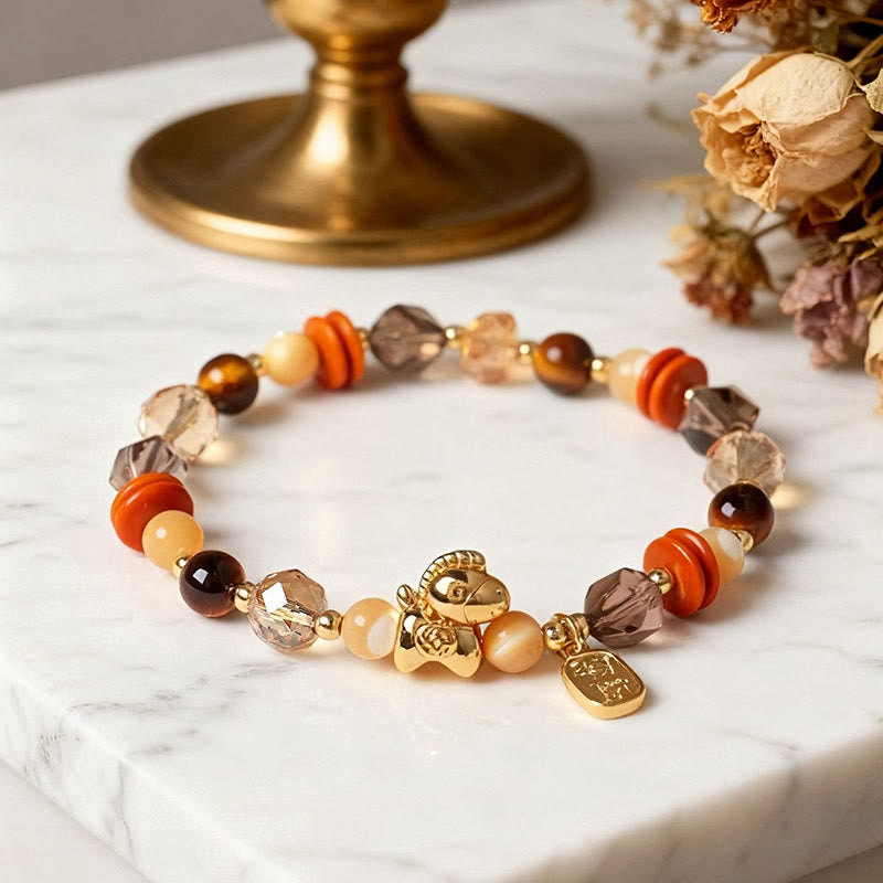 Buddha Stones Tiger Eye Ice Obsidian Pearl Year Of The Horse Lucky Fortune Prosperity Bracelet