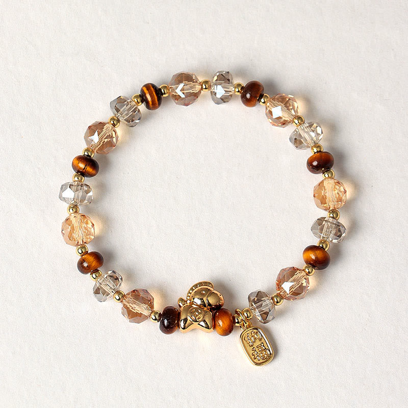 Buddha Stones Tiger Eye Ice Obsidian Pearl Year Of The Horse Lucky Fortune Prosperity Bracelet