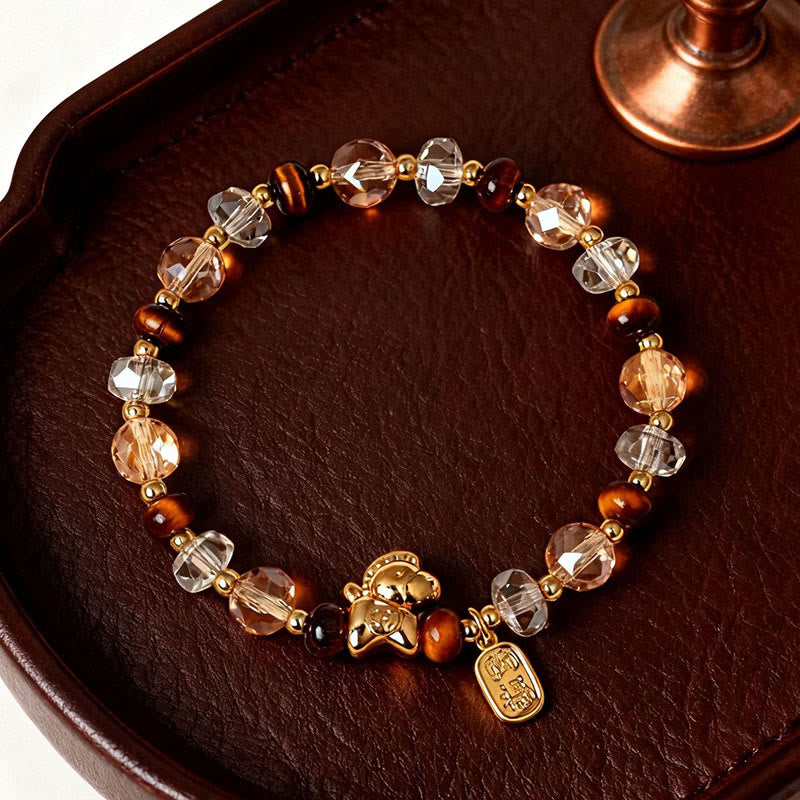Buddha Stones Tiger Eye Ice Obsidian Pearl Year Of The Horse Lucky Fortune Prosperity Bracelet