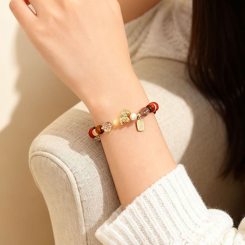Buddha Stones Tiger Eye Ice Obsidian Pearl Year Of The Horse Lucky Fortune Prosperity Bracelet