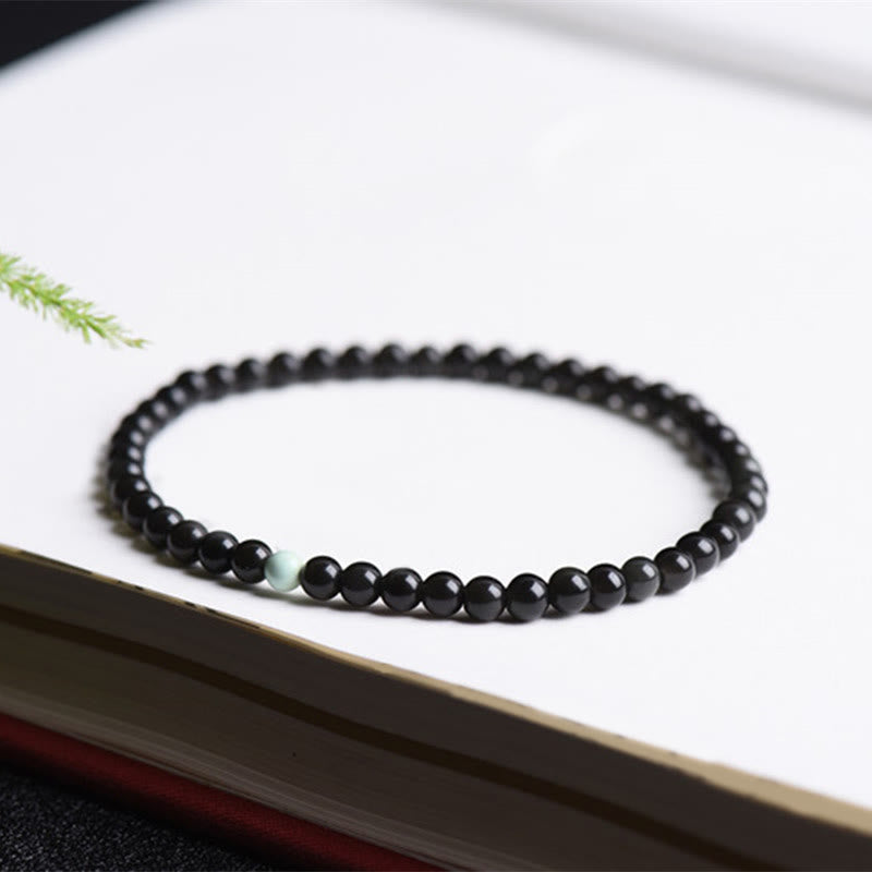 Buddha Stones Black Obsidian Turquoise Strength Fulfilment Bracelet