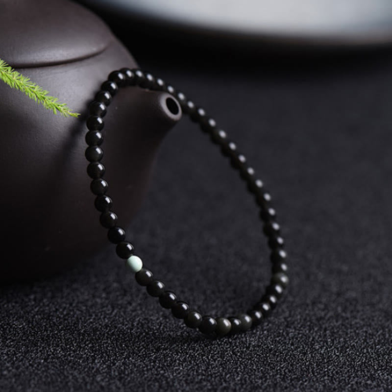 Buddha Stones Black Obsidian Turquoise Strength Fulfilment Bracelet