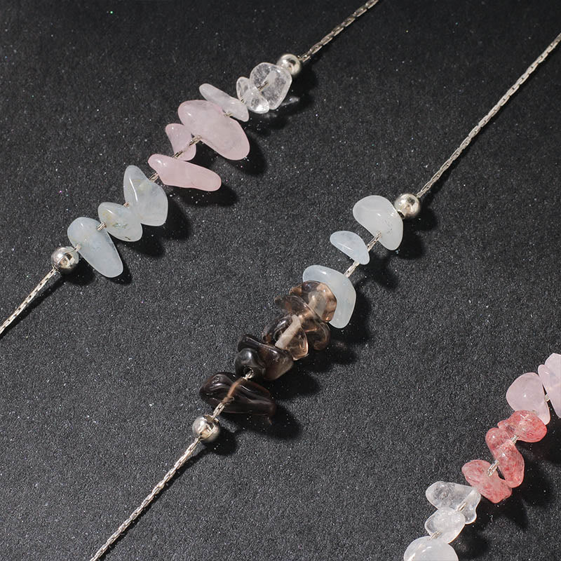 Buddha Stones Black Obsidian Smoky Quartz Garnet Aquamarine Strawberry Quartz Pink Crystal Strength Necklace Pendant