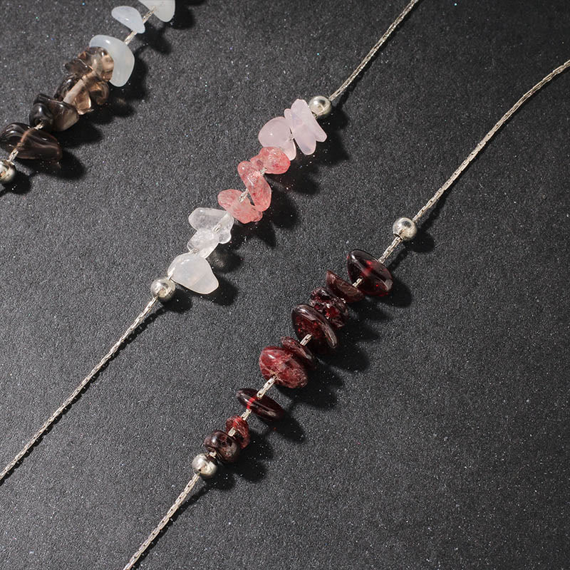 Buddha Stones Black Obsidian Smoky Quartz Garnet Aquamarine Strawberry Quartz Pink Crystal Strength Necklace Pendant