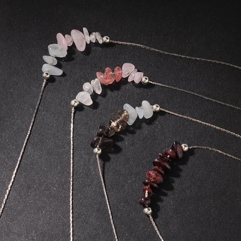 Buddha Stones Black Obsidian Smoky Quartz Garnet Aquamarine Strawberry Quartz Pink Crystal Strength Necklace Pendant