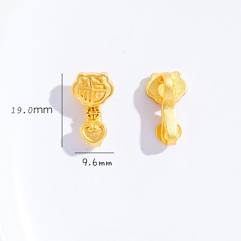 Buddha Stones Ruyi Handle Fu Character Copper Plated Gold Rope Adjustable Luck Bracelet