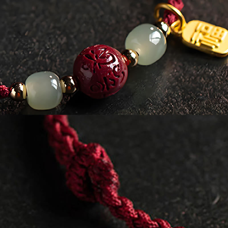 Buddha Stones Fu Character Hetian Jade Bead Om Mani Padme Hum Cinnabar Red String Prosperity Bracelet