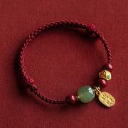 Buddha Stones Lucky Fortune Charm Hetian Cyan Jade White Jade Multicolored Braided String Prosperity Bracelet