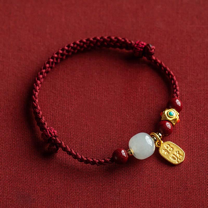 Buddha Stones Lucky Fortune Charm Hetian Cyan Jade White Jade Multicolored Braided String Prosperity Bracelet