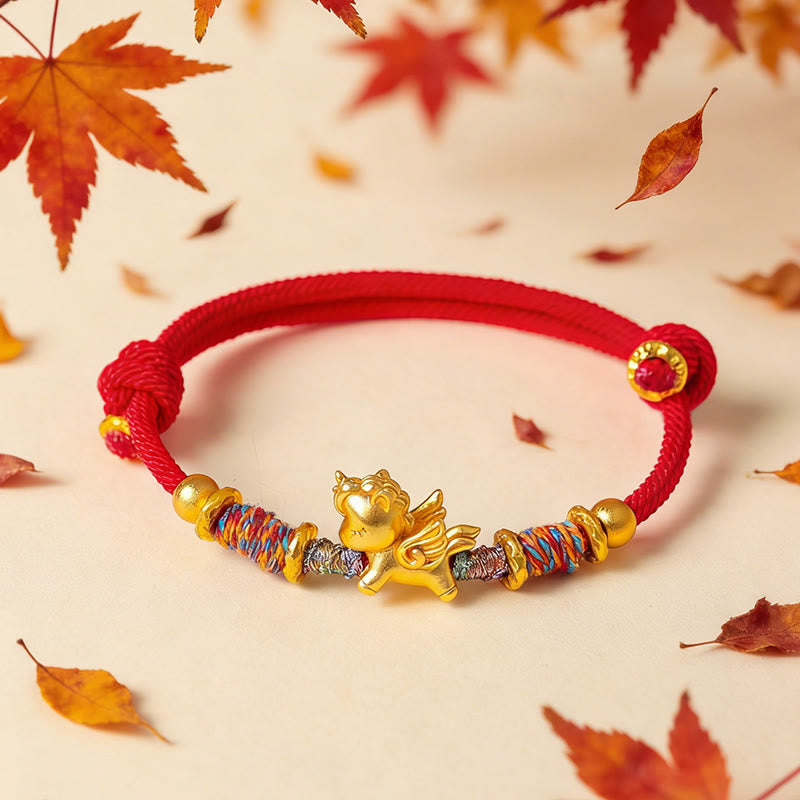 Buddha Stones Year of the Horse 999 Sterling Silver Plated Gold Braided String Rope Protection Bracelet