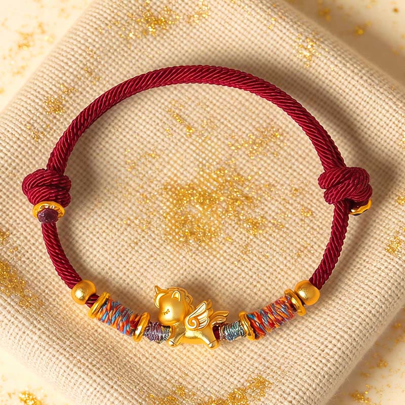 Buddha Stones Year of the Horse 999 Sterling Silver Plated Gold Braided String Rope Protection Bracelet
