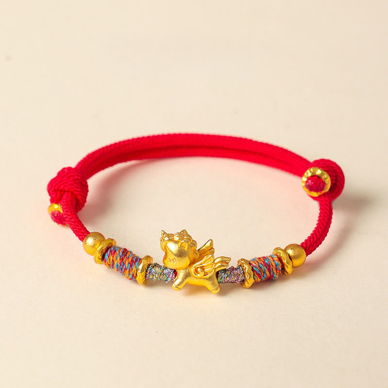 Buddha Stones Year of the Horse 999 Sterling Silver Plated Gold Braided String Rope Protection Bracelet