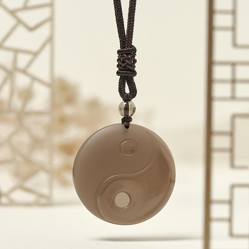 Buddha Stones Black Obsidian Taoism Five Sacred Mountains Nine-Character Mantra Carved Purification Yin Yang Necklace Pendant
