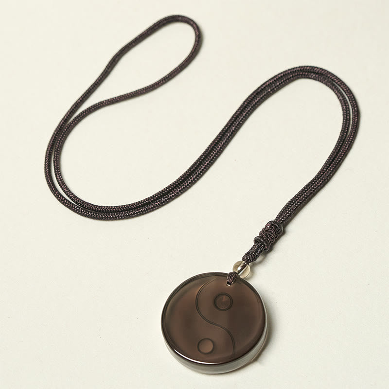 Buddha Stones Black Obsidian Taoism Five Sacred Mountains Nine-Character Mantra Carved Purification Yin Yang Necklace Pendant