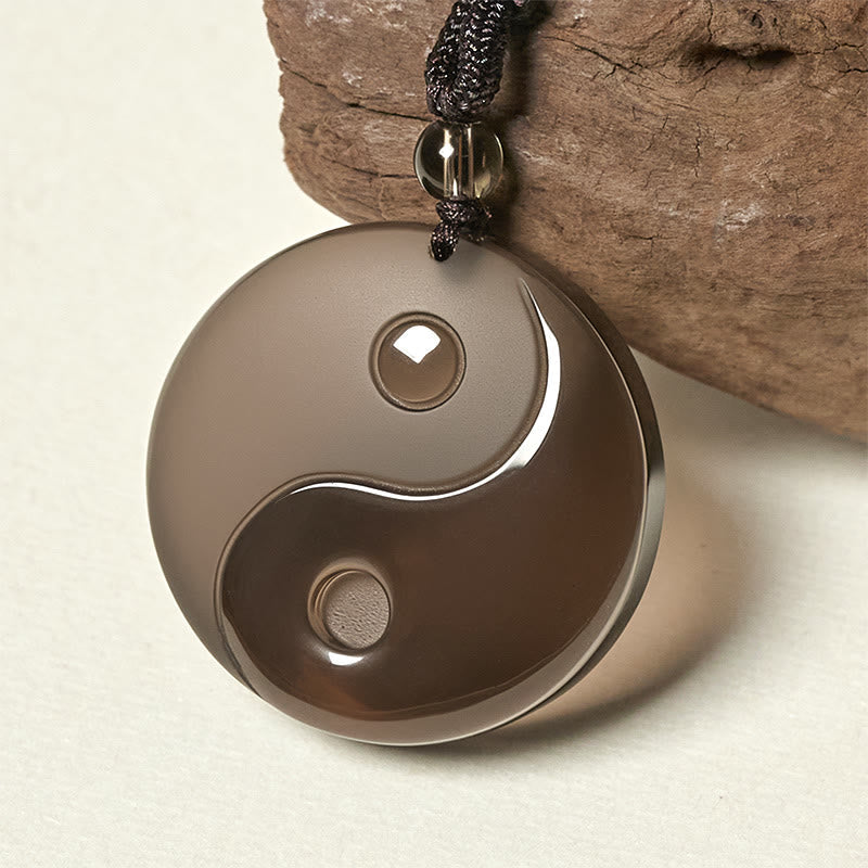 Buddha Stones Black Obsidian Taoism Five Sacred Mountains Nine-Character Mantra Carved Purification Yin Yang Necklace Pendant