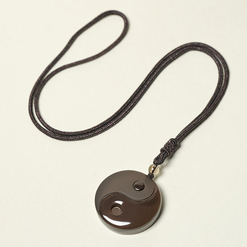 Buddha Stones Black Obsidian Taoism Five Sacred Mountains Nine-Character Mantra Carved Purification Yin Yang Necklace Pendant