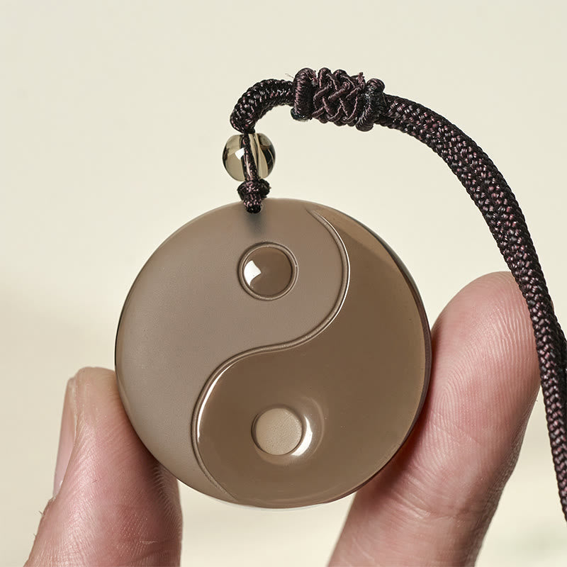 Buddha Stones Black Obsidian Taoism Five Sacred Mountains Nine-Character Mantra Carved Purification Yin Yang Necklace Pendant