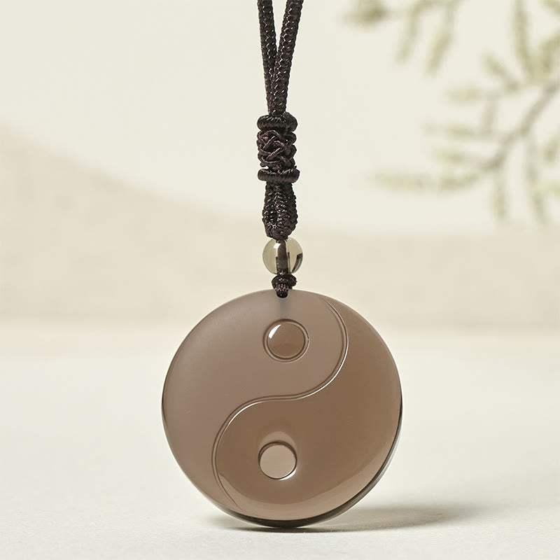 Buddha Stones Black Obsidian Taoism Five Sacred Mountains Nine-Character Mantra Carved Purification Yin Yang Necklace Pendant