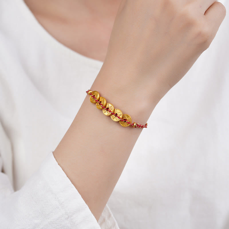 Buddha Stones Five-Emperor Coins Copper Balance Hand-Woven String Bracelet