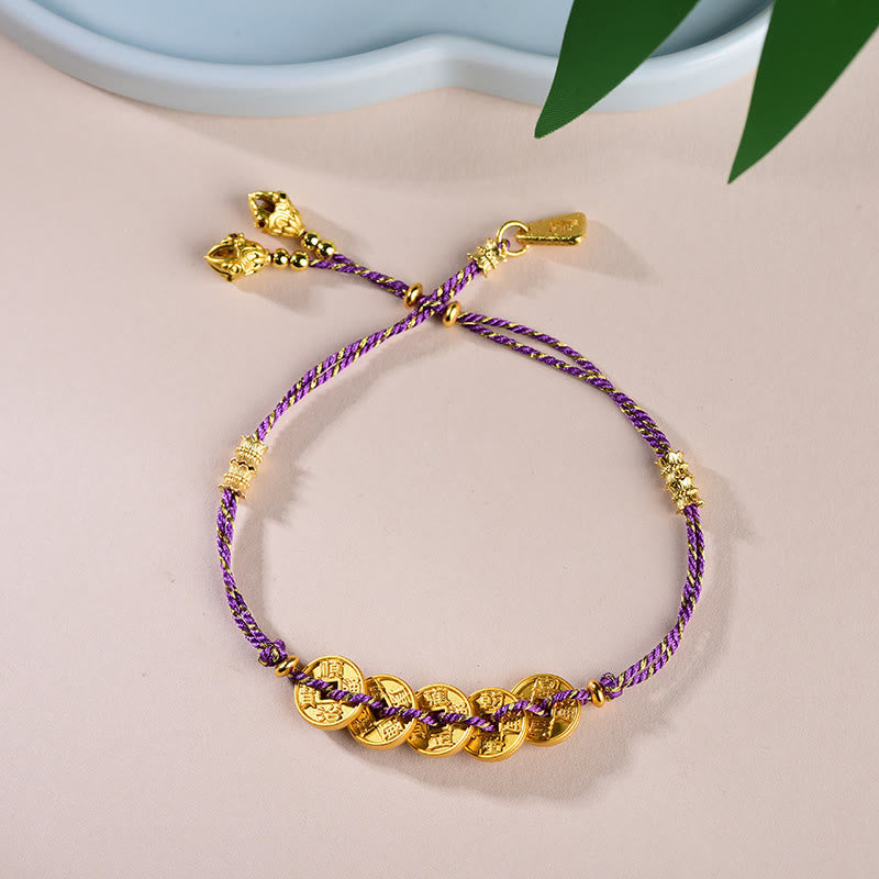 Buddha Stones Five-Emperor Coins Copper Balance Hand-Woven String Bracelet