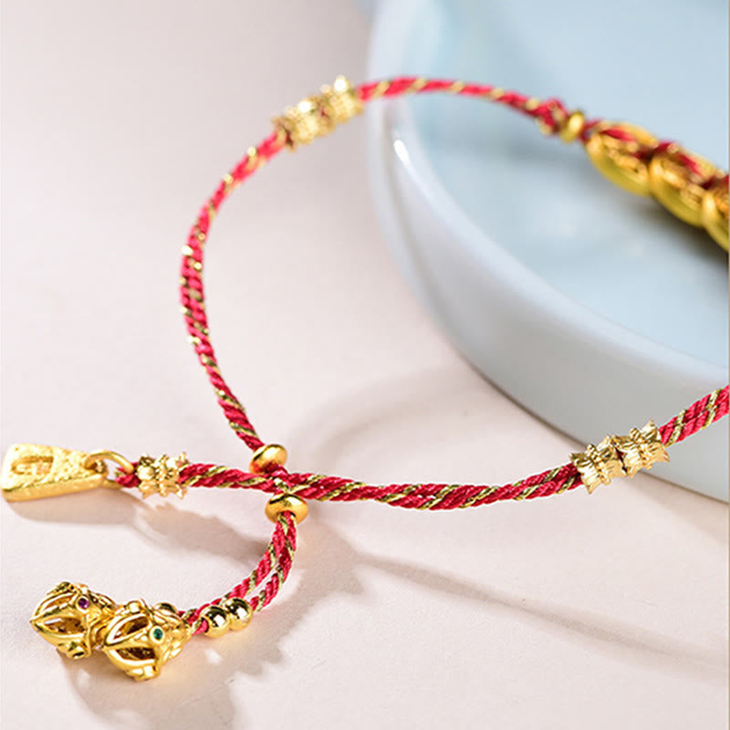 Buddha Stones Five-Emperor Coins Copper Balance Hand-Woven String Bracelet