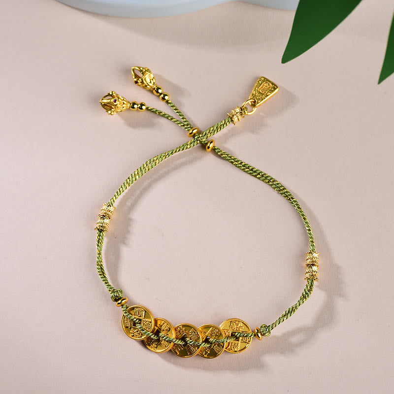 Buddha Stones Five-Emperor Coins Copper Balance Hand-Woven String Bracelet