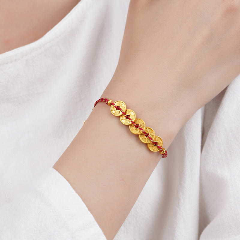 Buddha Stones Five-Emperor Coins Copper Balance Hand-Woven String Bracelet