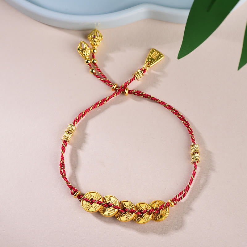 Buddha Stones Five-Emperor Coins Copper Balance Hand-Woven String Bracelet
