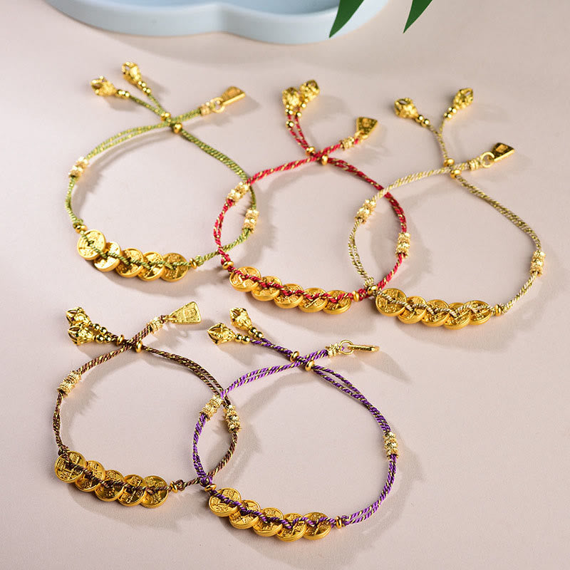 Buddha Stones Five-Emperor Coins Copper Balance Hand-Woven String Bracelet