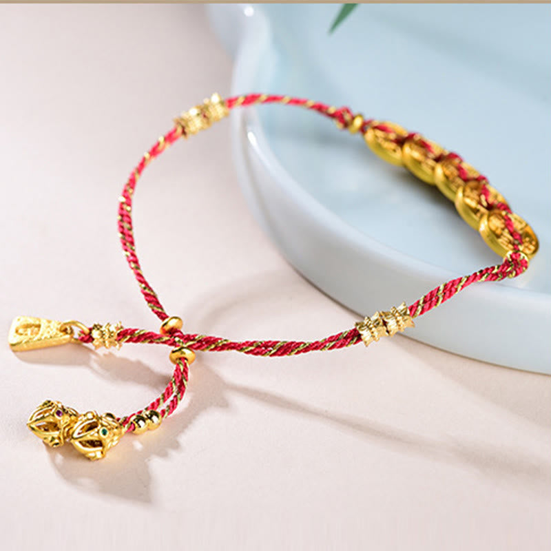 Buddha Stones Five-Emperor Coins Copper Balance Hand-Woven String Bracelet