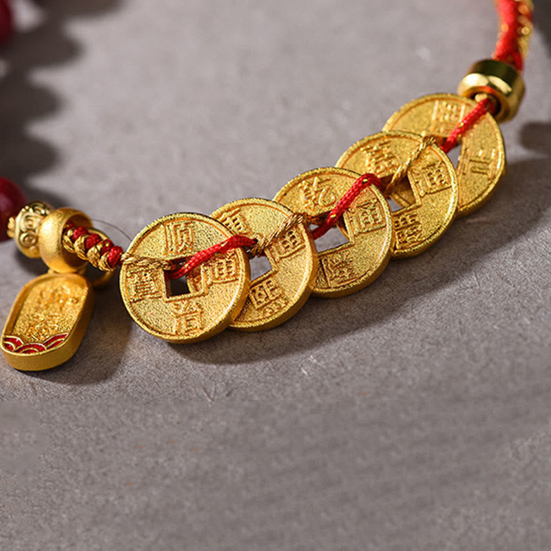 Buddha Stones Five-Emperor Coins Copper Amethyst Cinnabar Black Red String Balance Attract Fortune Bracelet