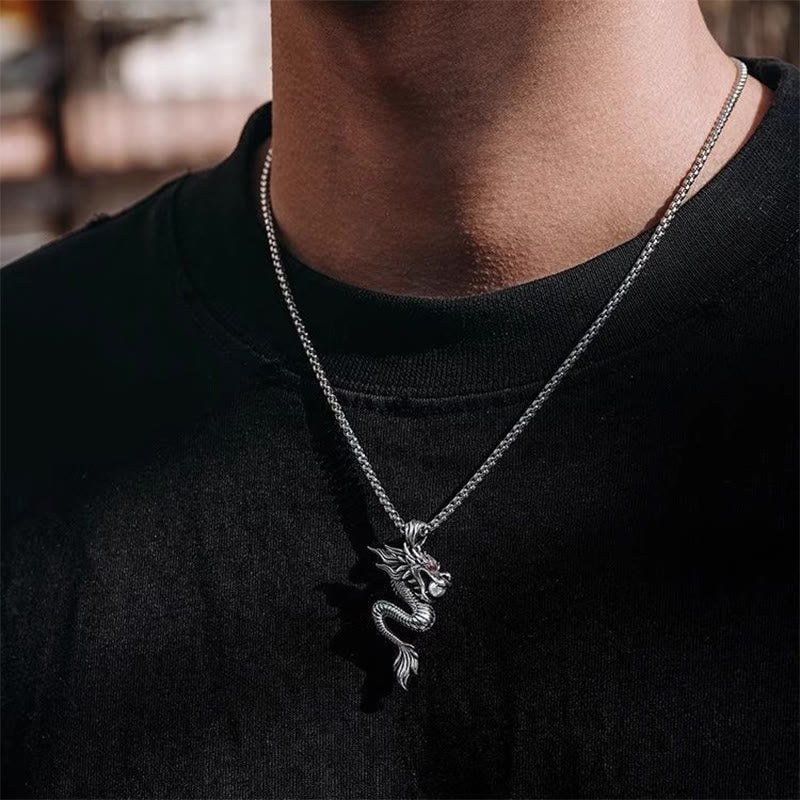 Buddha Stones Dragon Copper Balance Luck Necklace Pendant