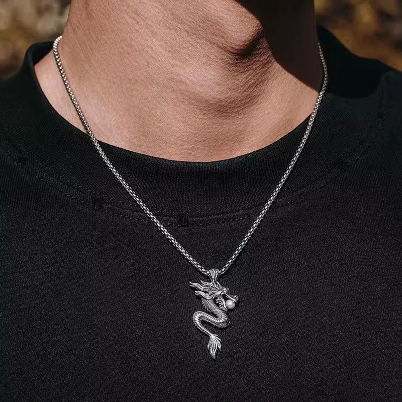 Buddha Stones Dragon Copper Balance Luck Necklace Pendant