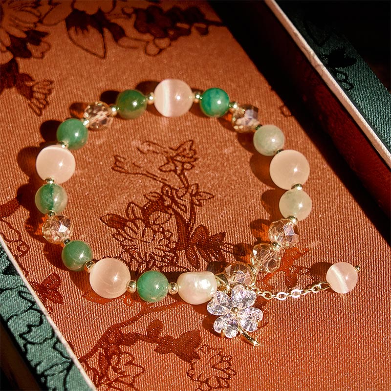 Buddha Stones Four Leaf Clover Amethyst Citrine Green Strawberry Quartz Rutilated Quartz Balance Bracelet