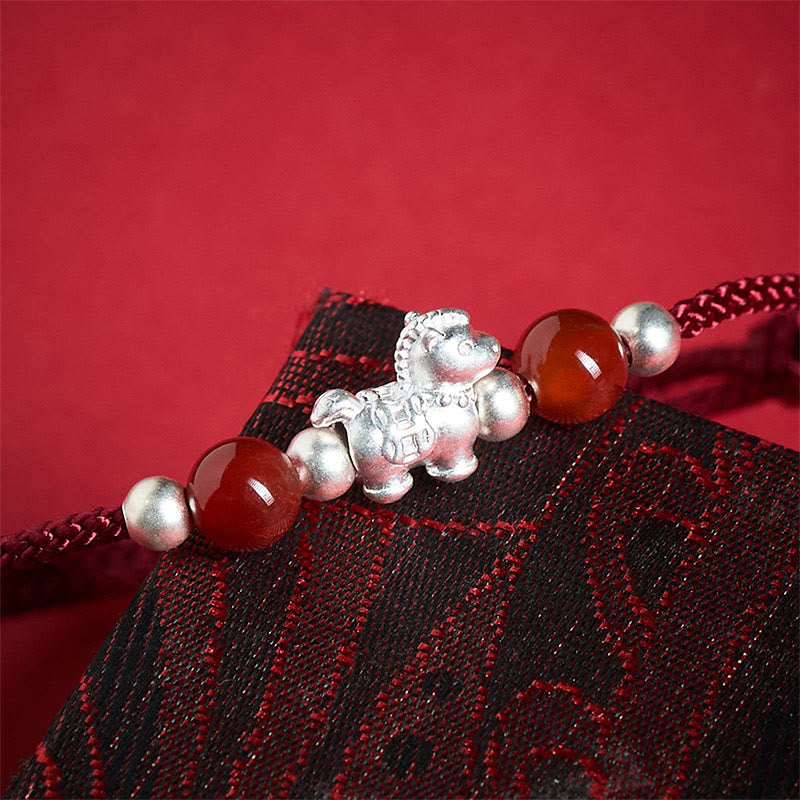 Buddha Stones 999 Sterling Silver Red Agate Year Of The Horse Prosperity String Bracelet