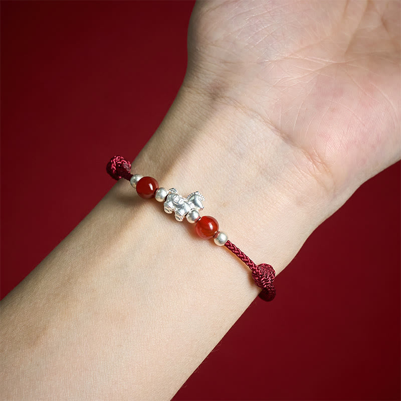 Buddha Stones 999 Sterling Silver Red Agate Year Of The Horse Prosperity String Bracelet