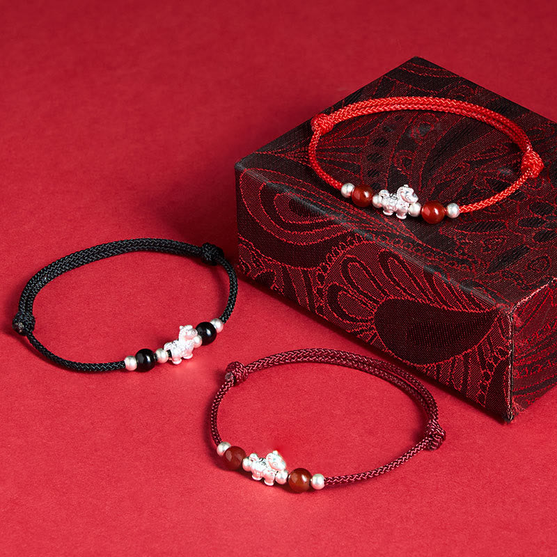 Buddha Stones 999 Sterling Silver Red Agate Year Of The Horse Prosperity String Bracelet