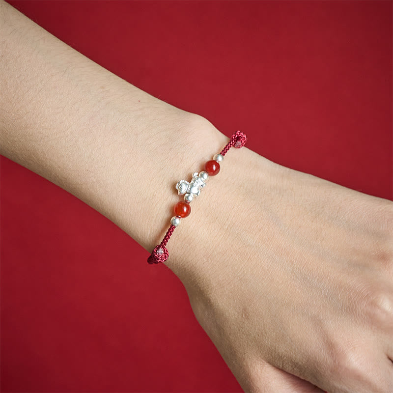 Buddha Stones 999 Sterling Silver Red Agate Year Of The Horse Prosperity String Bracelet
