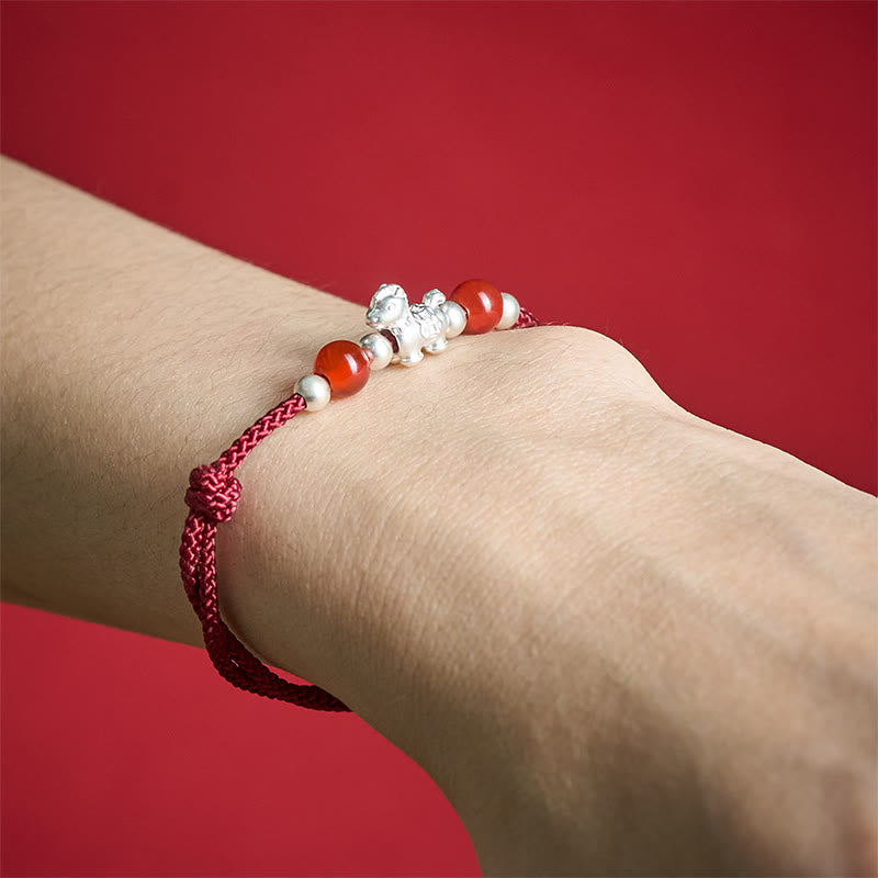 Buddha Stones 999 Sterling Silver Red Agate Year Of The Horse Prosperity String Bracelet