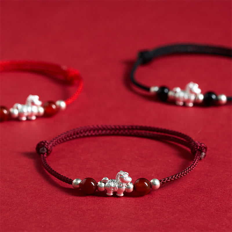 Buddha Stones 999 Sterling Silver Red Agate Year Of The Horse Prosperity String Bracelet